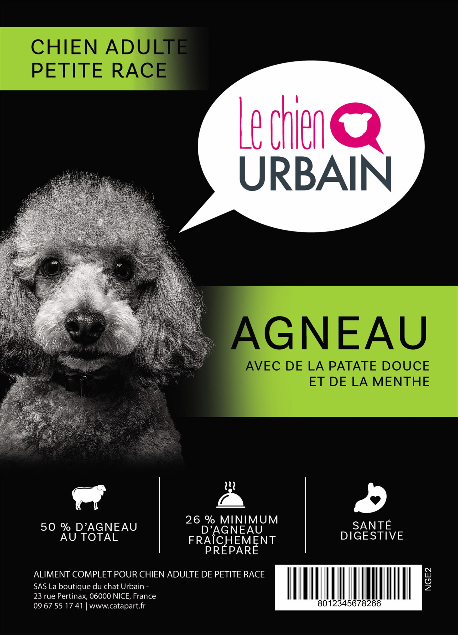 Croquettes sans céréales pour petit chien – Agneau, patate douce et menthe – Le Chien Urbain