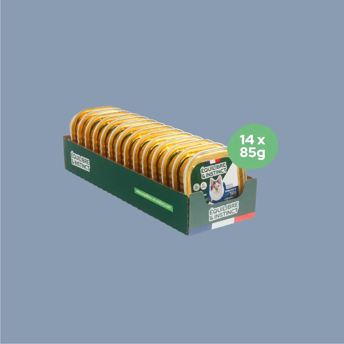 Pâtées riches en thon & aux courgettes (Chat stérilisé et chat adulte) Équilibre & Instinct, carton de 14 barquettes de 85 g