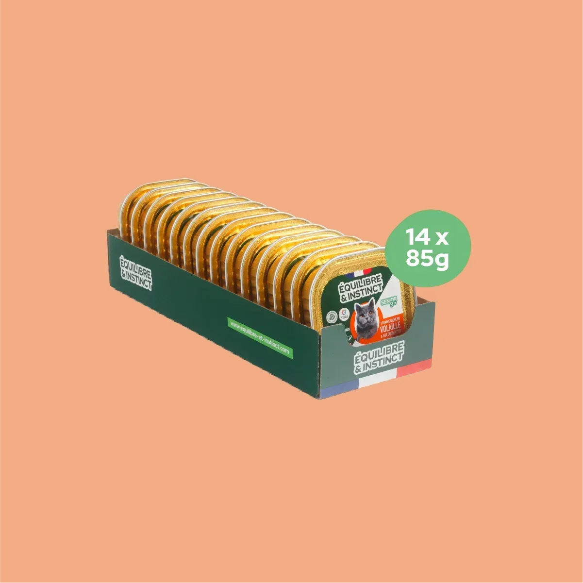 Pâtées riches en volaille & aux courgettes (Chat âgé) Équilibre & Instinct, carton de 14 barquettes de 85 g