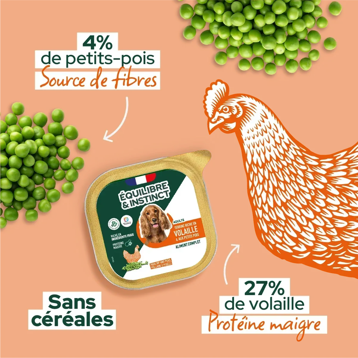 Pâtées riches en volaille & aux petits pois pour chien adulte - Équilibre & Instinct composition et conseils d'utilisation