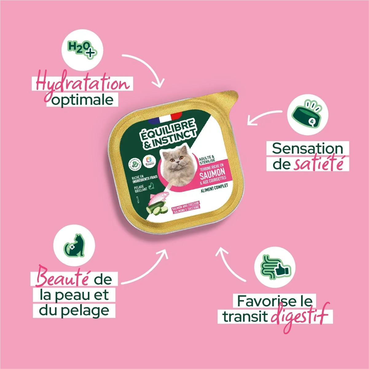Pâtées riches en saumon & aux courgettes pour chat stérilisé et chat adulte - Équilibre & Instinct composition et conseils d'utilisation