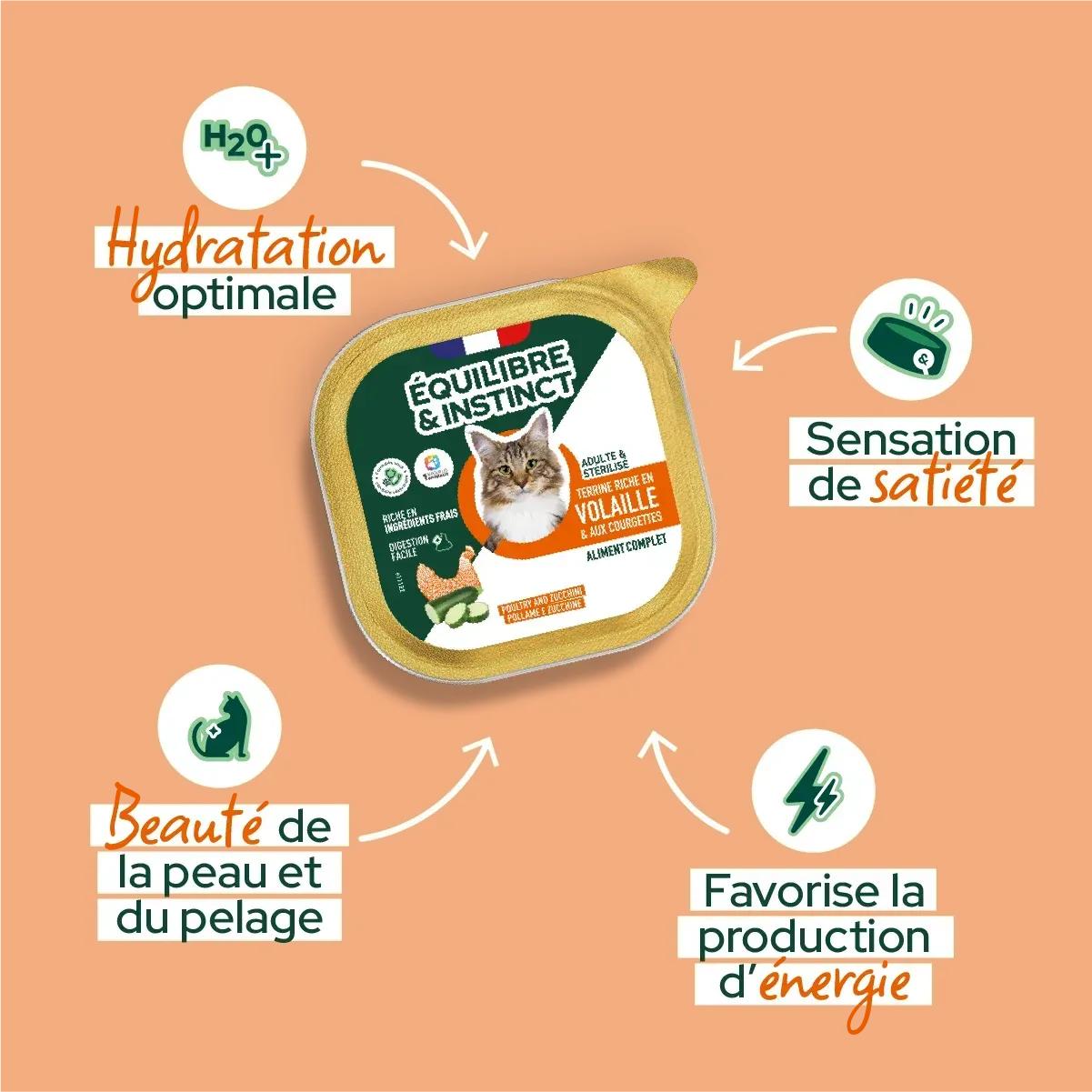 Pâtées riches en volaille & aux courgettes pour chat stérilisé et chat adulte - Équilibre & Instinct composition et conseils d'utilisation