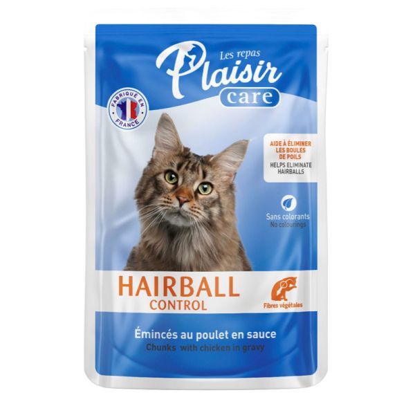 Pochon humide Care Hairball Control au poulet pour chat adulte 85 g - Les Repas Plaisir