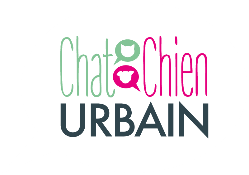 Logo : « Chat & Chien URBAIN » en turquoise et magenta,
