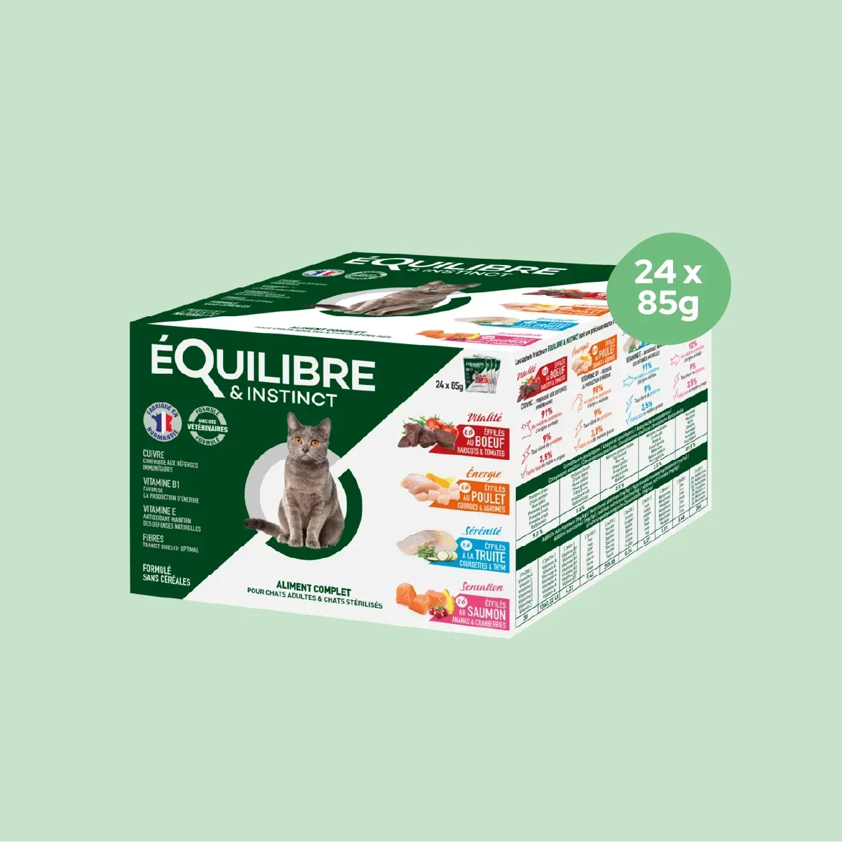 Multipack d'effilés pour chat stérilisé et chat adulte 24 × 85 g - Équilibre & Instinct
