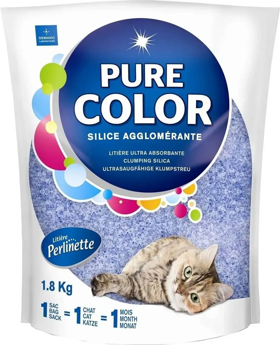 Litière Pure Color bleue 1,8 kg – Perlinette — face avant