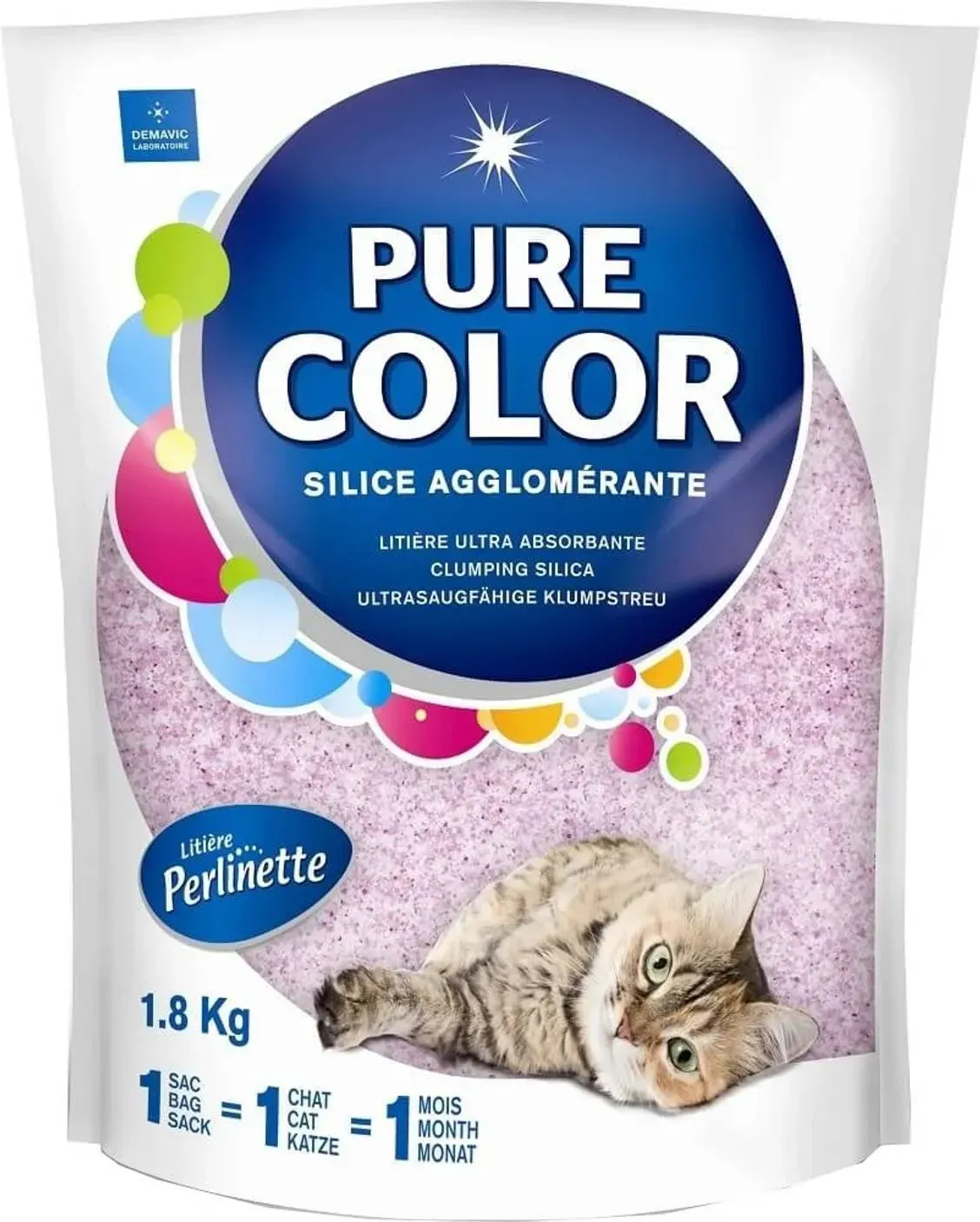 Litière Pure Color bleue 1,8 kg – Perlinette — face avant