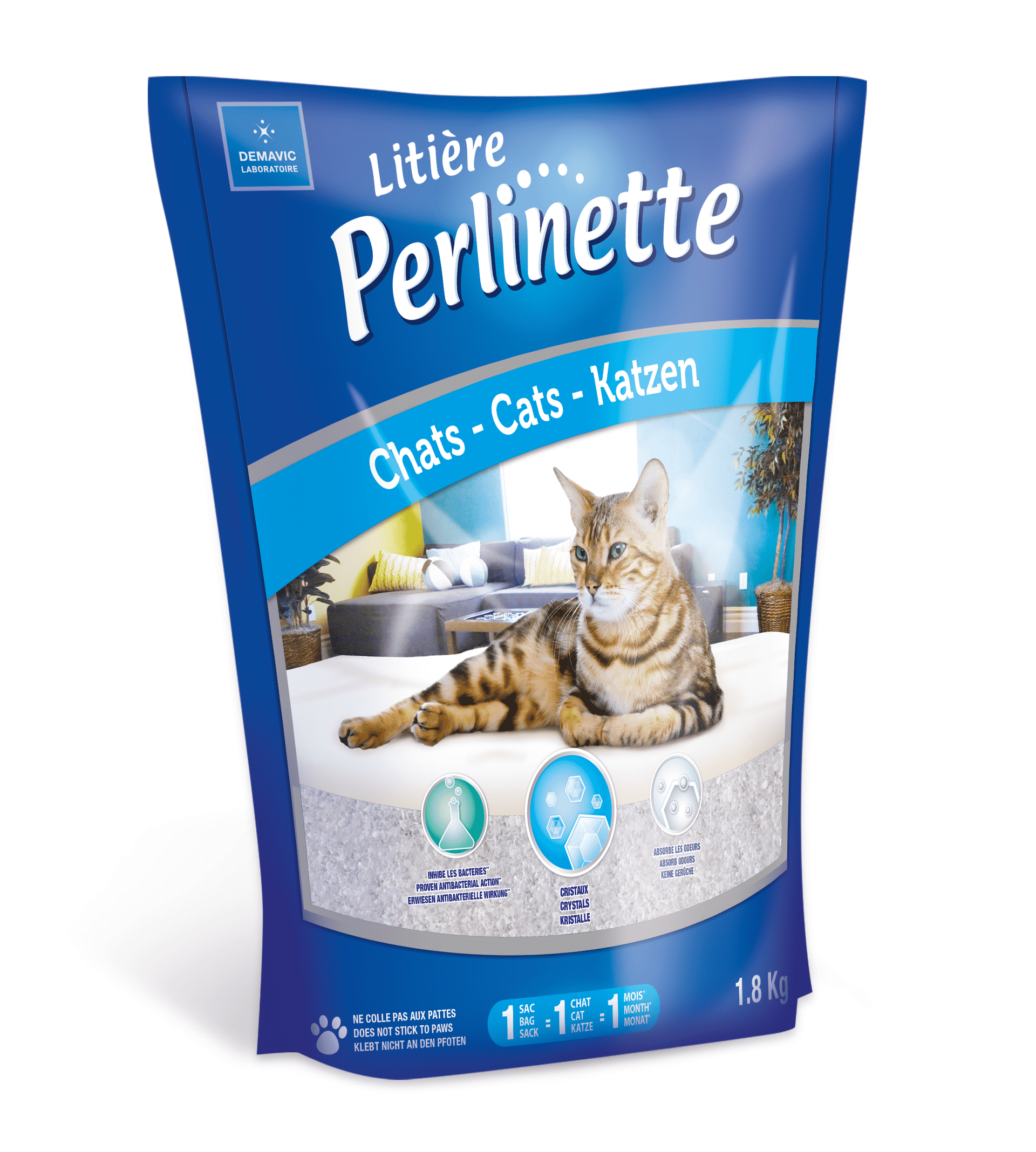 Litière silice irrégulière 4 L – Perlinette — face avant