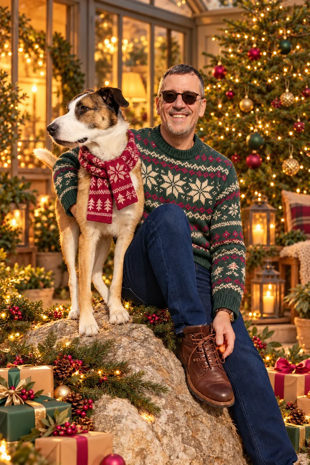 Benoît Séry — spécialiste chat & chien à Nice Benoît Séry et son chien Doogy dans un décor de Noël, Chat Chien Urbain à Nice