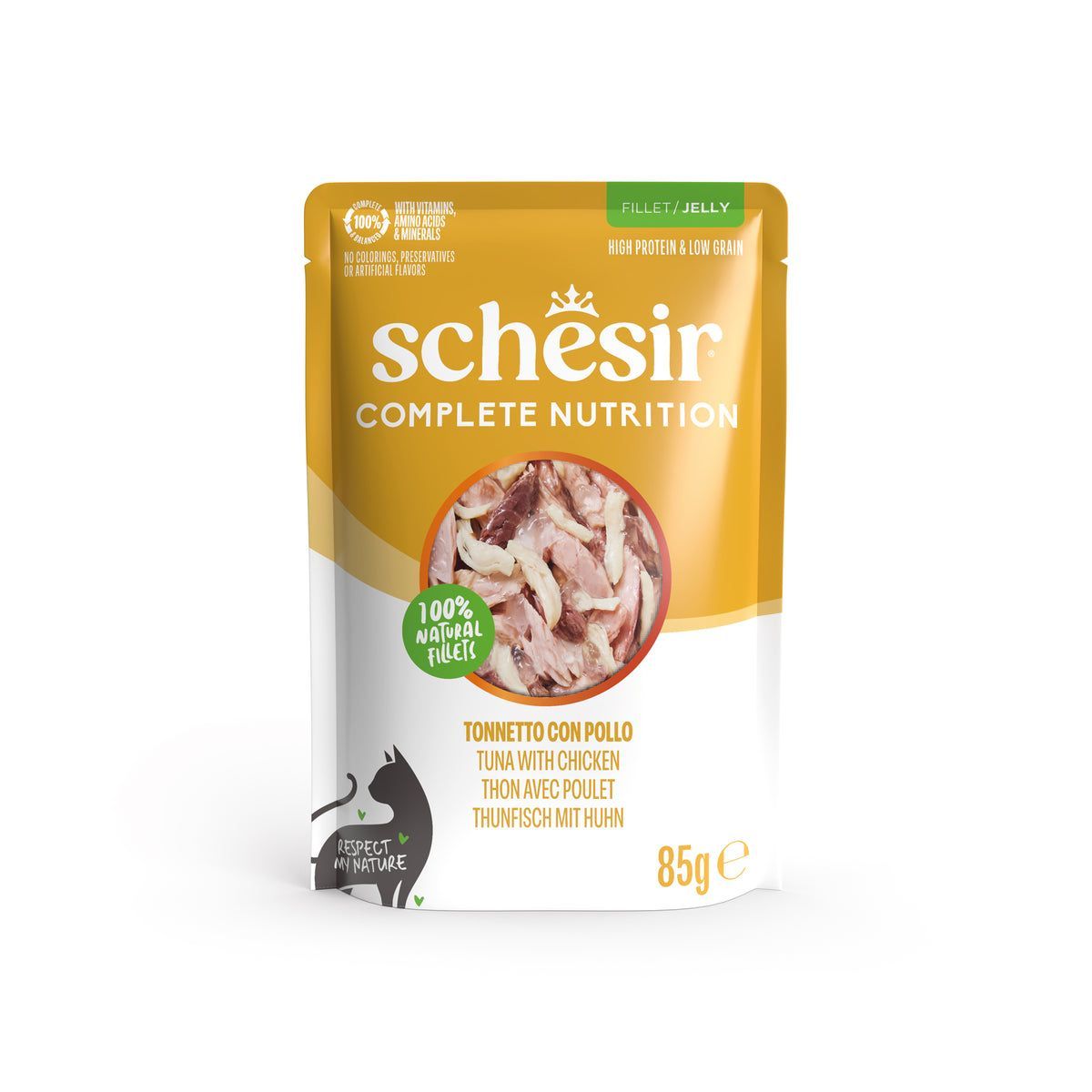 Sachet Schesir au thon et poulet en gelée pour chat adulte 85 g