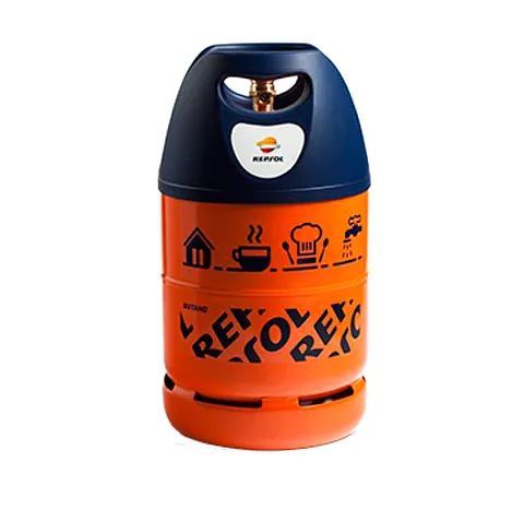 Un cilindro naranja y azul que dice repsol.