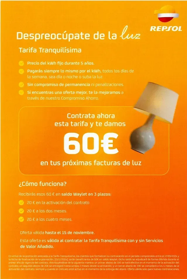 Un cartel con una lámpara que dice 60 euros
