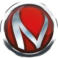 Ein silberner Buchstabe „N“ in einem roten Kreis, eingefasst von einem silbernen Ring.