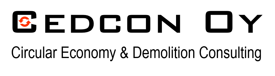 Cedcon Oy:n logo, jossa musta teksti ja punainen kierrätyssymboli C-kirjaimen sisällä.