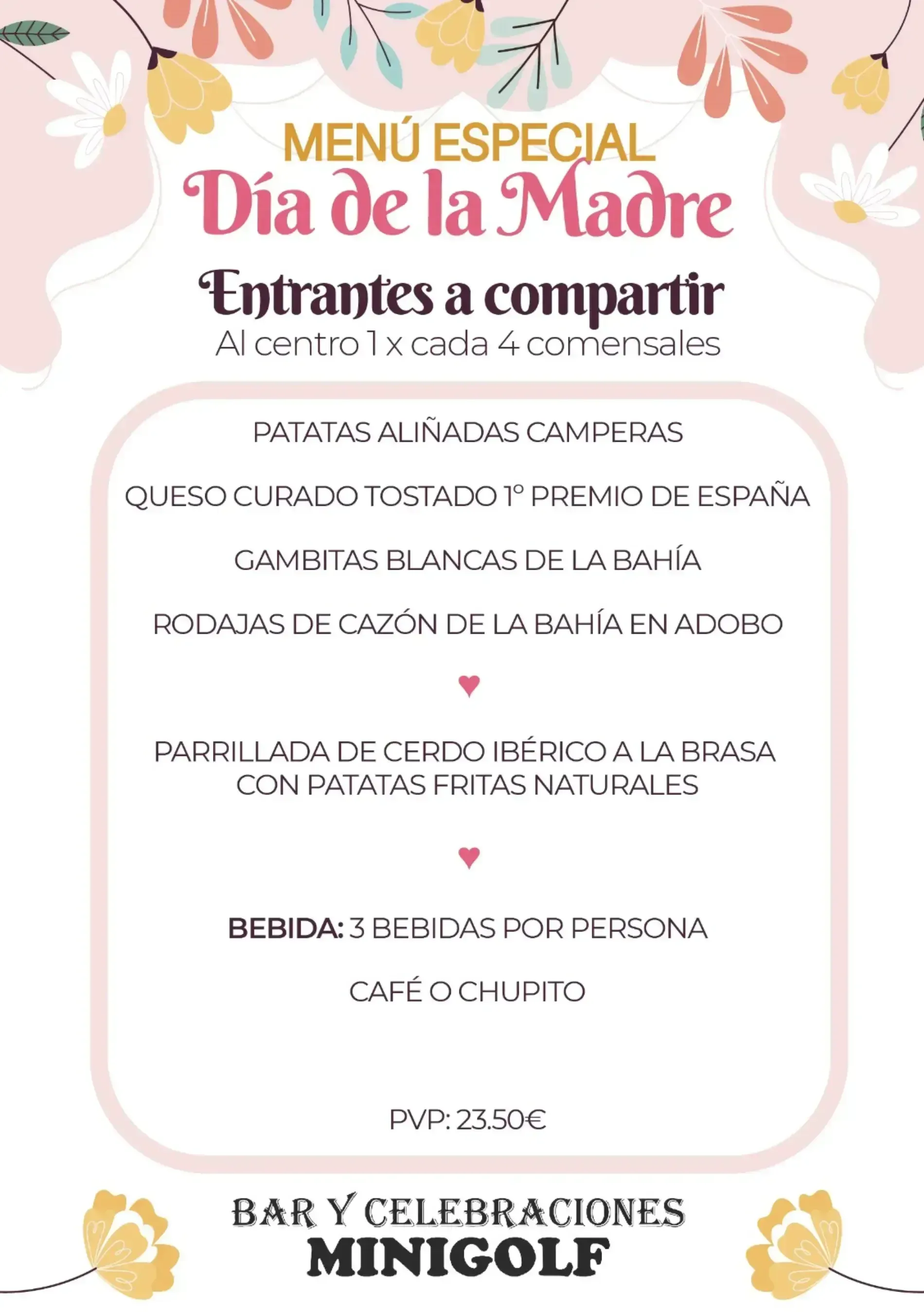 Un menú para el Día de la Madre con flores.