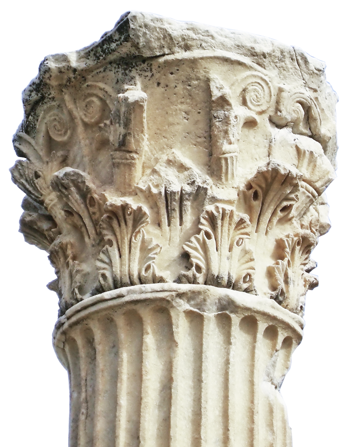 Chapiteau de colonne corinthienne orné de feuilles d'acanthe sculptées et de volutes