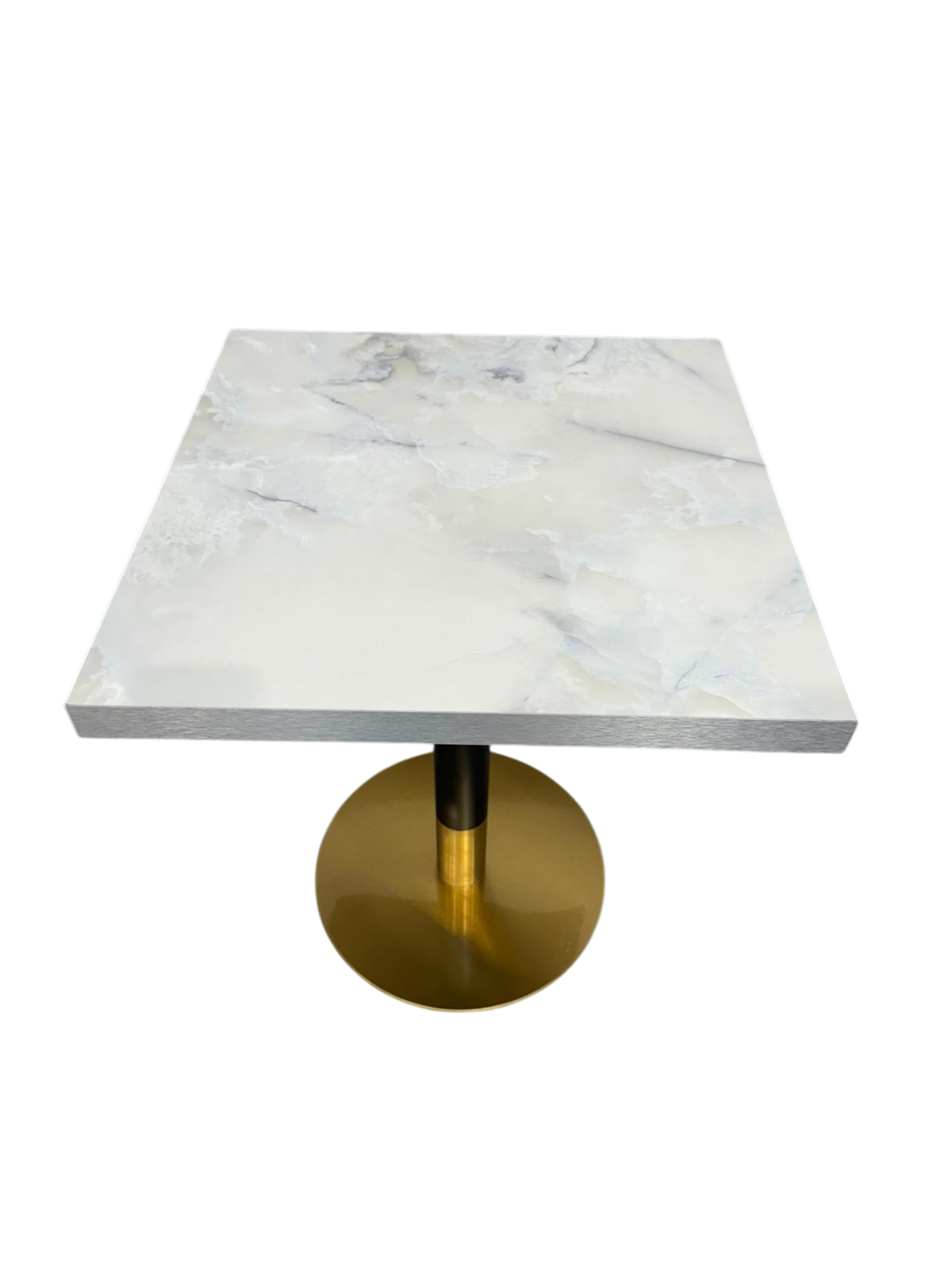 Mesa melamina efecto marmol blanco canto inox