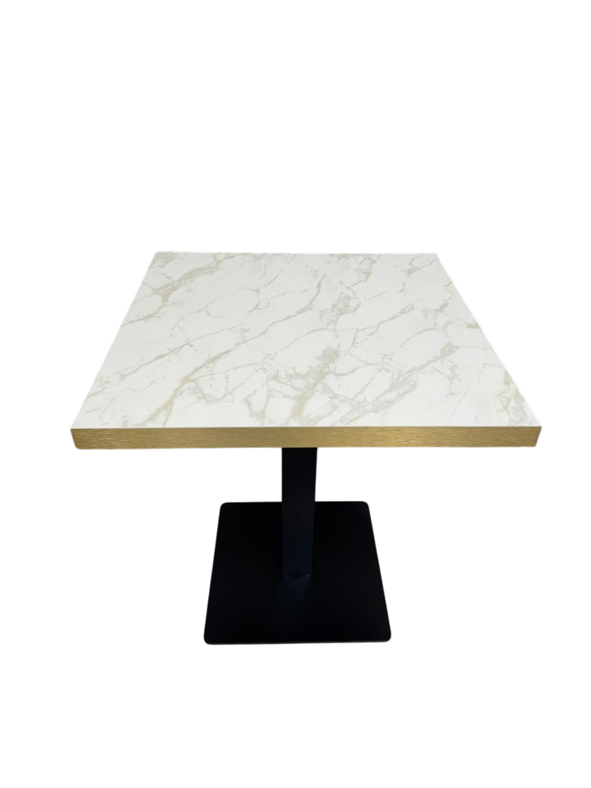 Mesa imitación marmol blanco canto oro