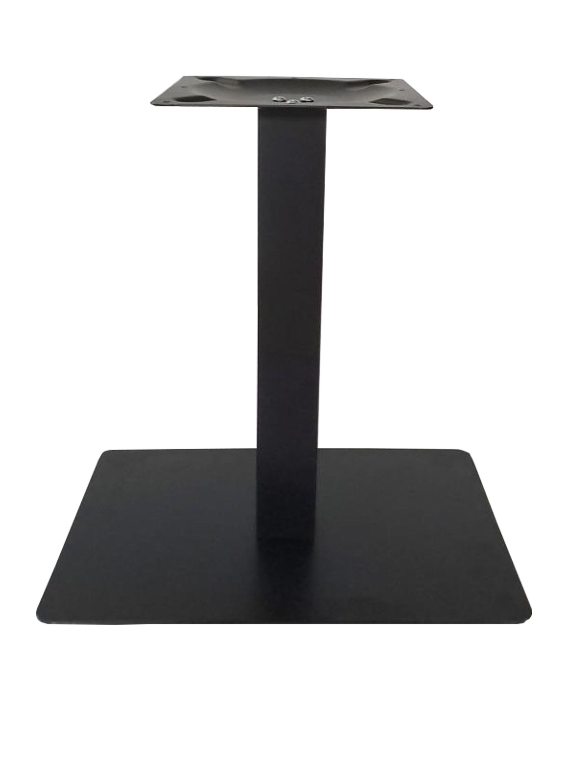 Una base de mesa de metal negro con una base cuadrada sobre un fondo blanco.