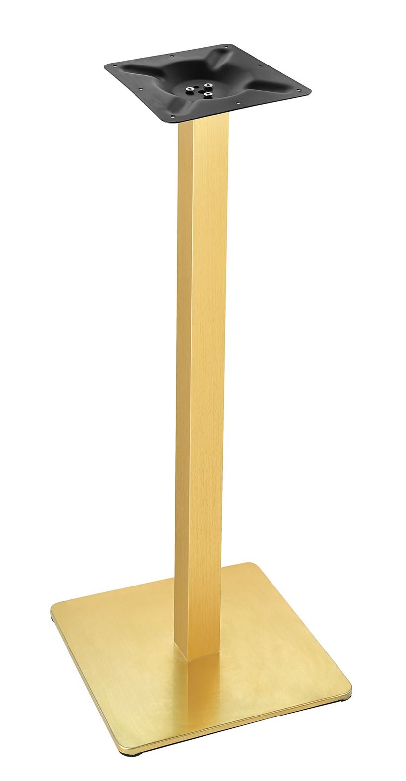 Una base de mesa dorada con base cuadrada sobre fondo blanco.