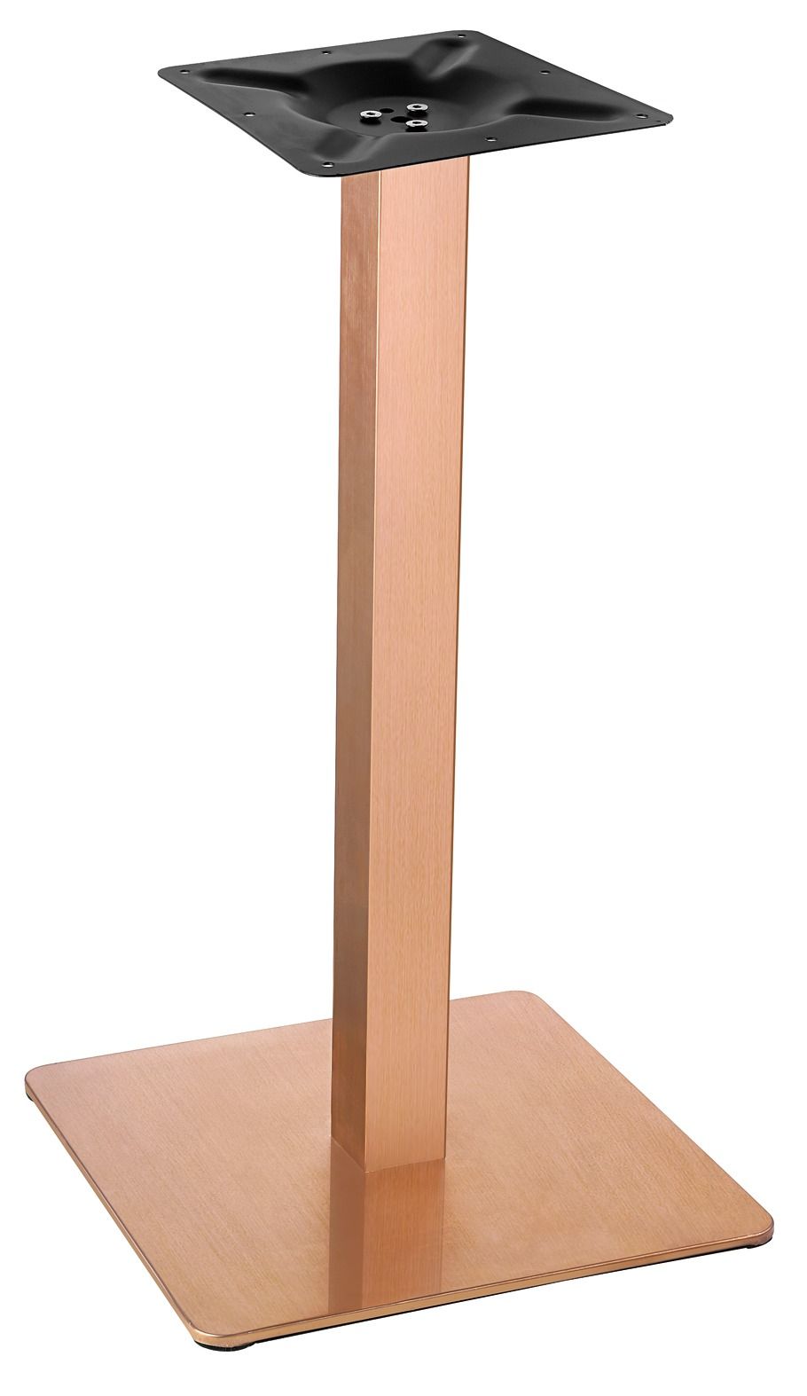 Una base de mesa de cobre con base cuadrada sobre fondo blanco.