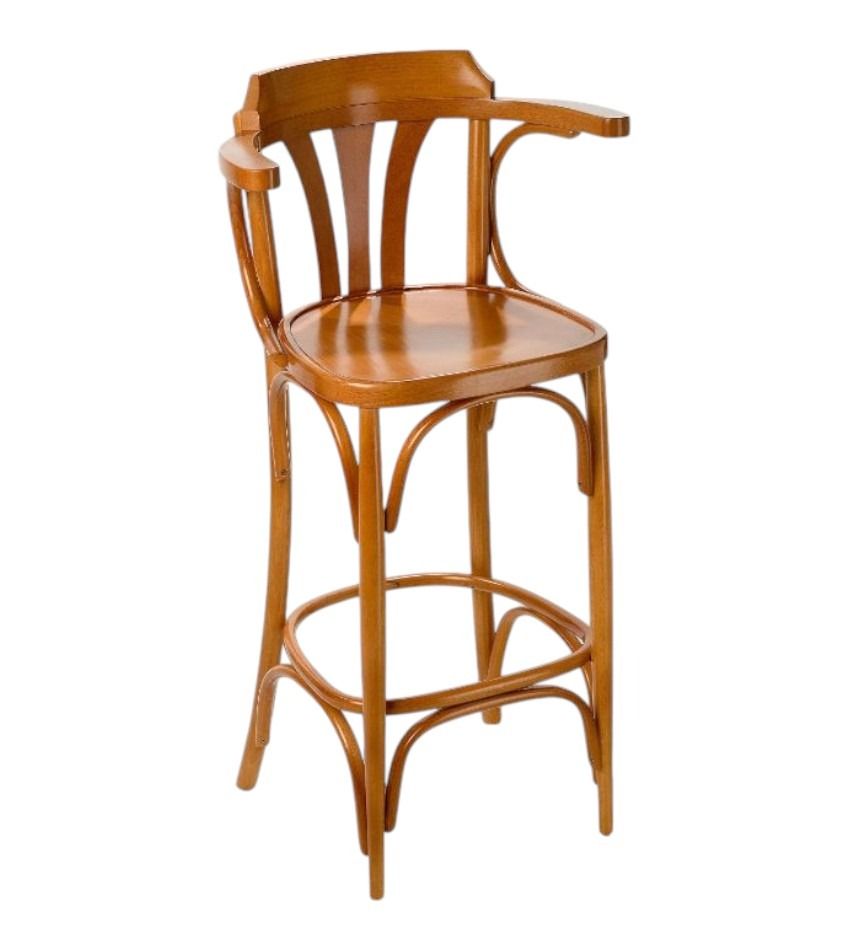 Un taburete de bar de madera sobre un fondo blanco