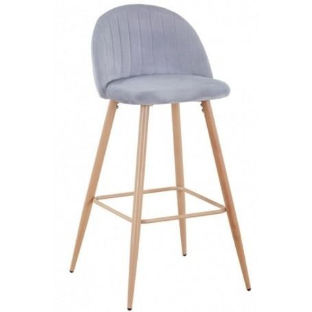 Un taburete de bar rosa con patas de madera sobre un fondo blanco.