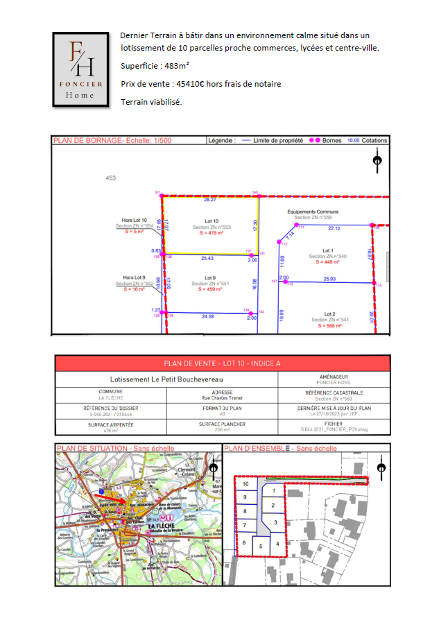 Document sur un terrain à vendre.
