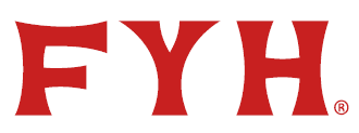 O logotipo da fyh é vermelho em um fundo branco
