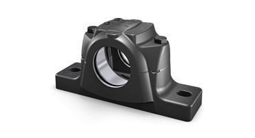 Um objeto de metal preto com um furo no meio em um fundo branco.