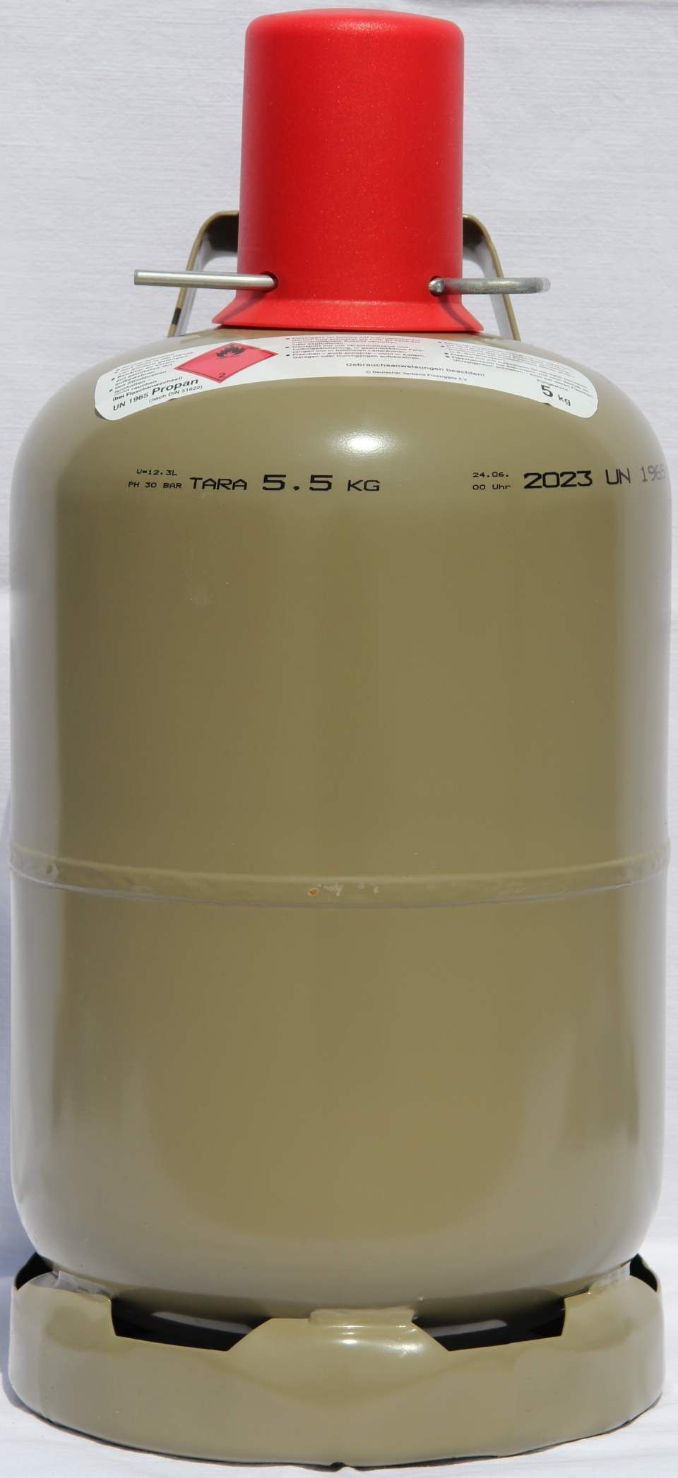 5 kg Nutzungsflasche, eine braune Gasflasche mit einem roten Deckel