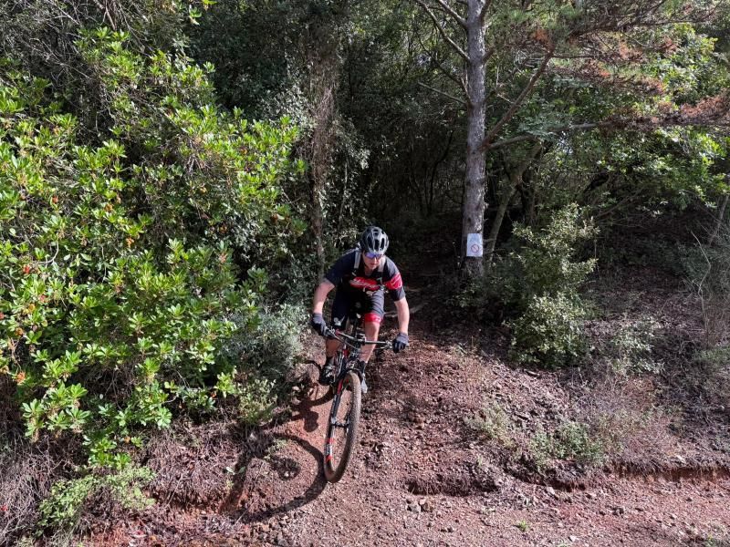 Menschen fahren Mountainbikes in den Bergen