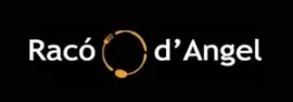 Logotip de "Rac&oacute; d'Angel", amb text blanc i un disseny circular daurat sobre fons negre.