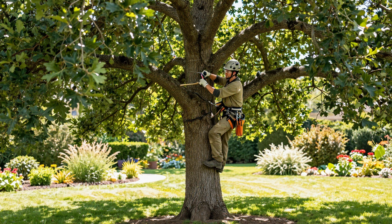 Expert en élagage d'arbres à Gémenos intervenant sur un grand sujet.
