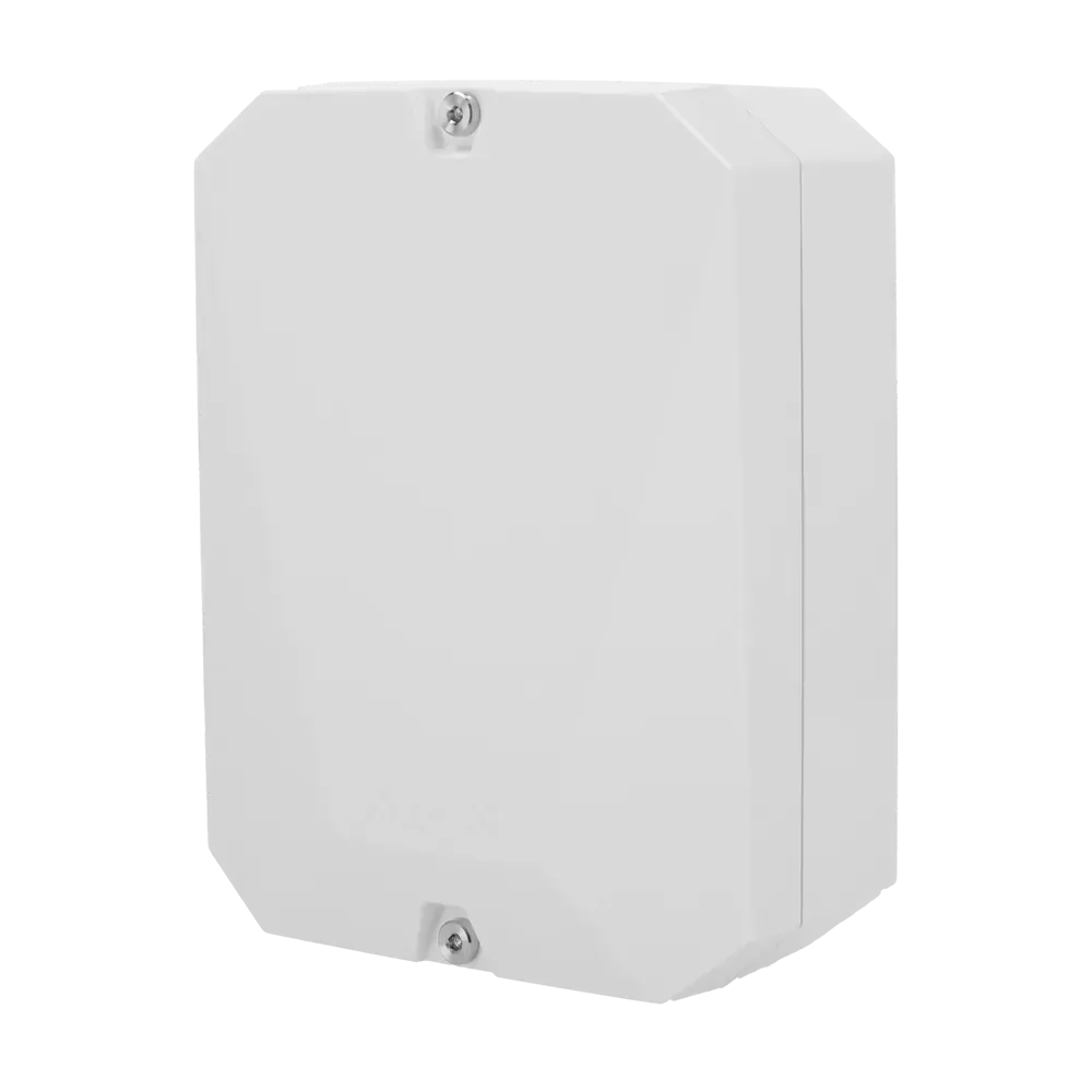 Armoire électrique murale blanche avec loquet frontal et bords arrondis