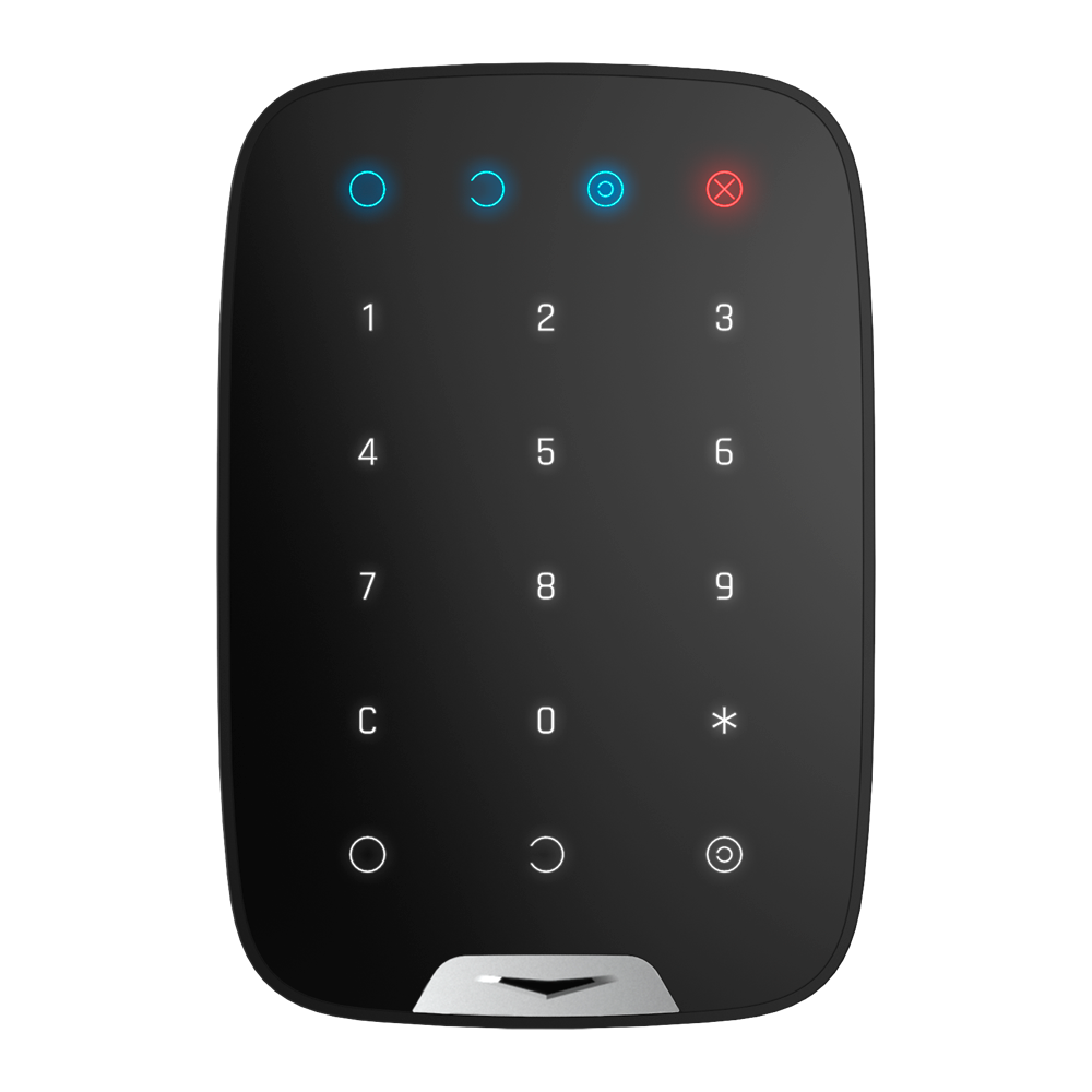 Dispositif de contrôle d'accès à clavier noir avec boutons lumineux bleus et rouges