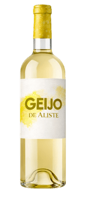 Una botella de vino blanco con una etiqueta blanca