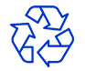 Un símbolo de reciclaje azul con tres flechas que apuntan en direcciones opuestas sobre un fondo blanco.