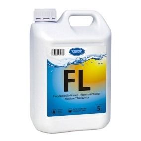 Una botella blanca con una etiqueta azul y amarilla que dice fl.