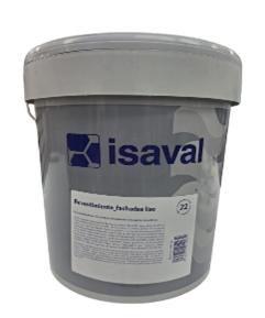 Un cubo de pintura isaval reposa sobre una superficie blanca