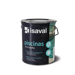 Una lata de pintura isaval piscinas sobre un fondo blanco.