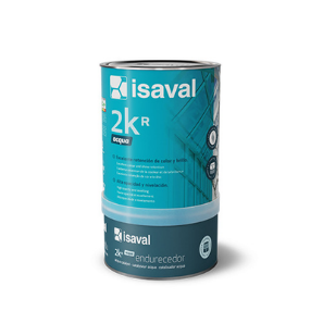 Una lata de pintura Isaval 2k R sobre un fondo blanco.