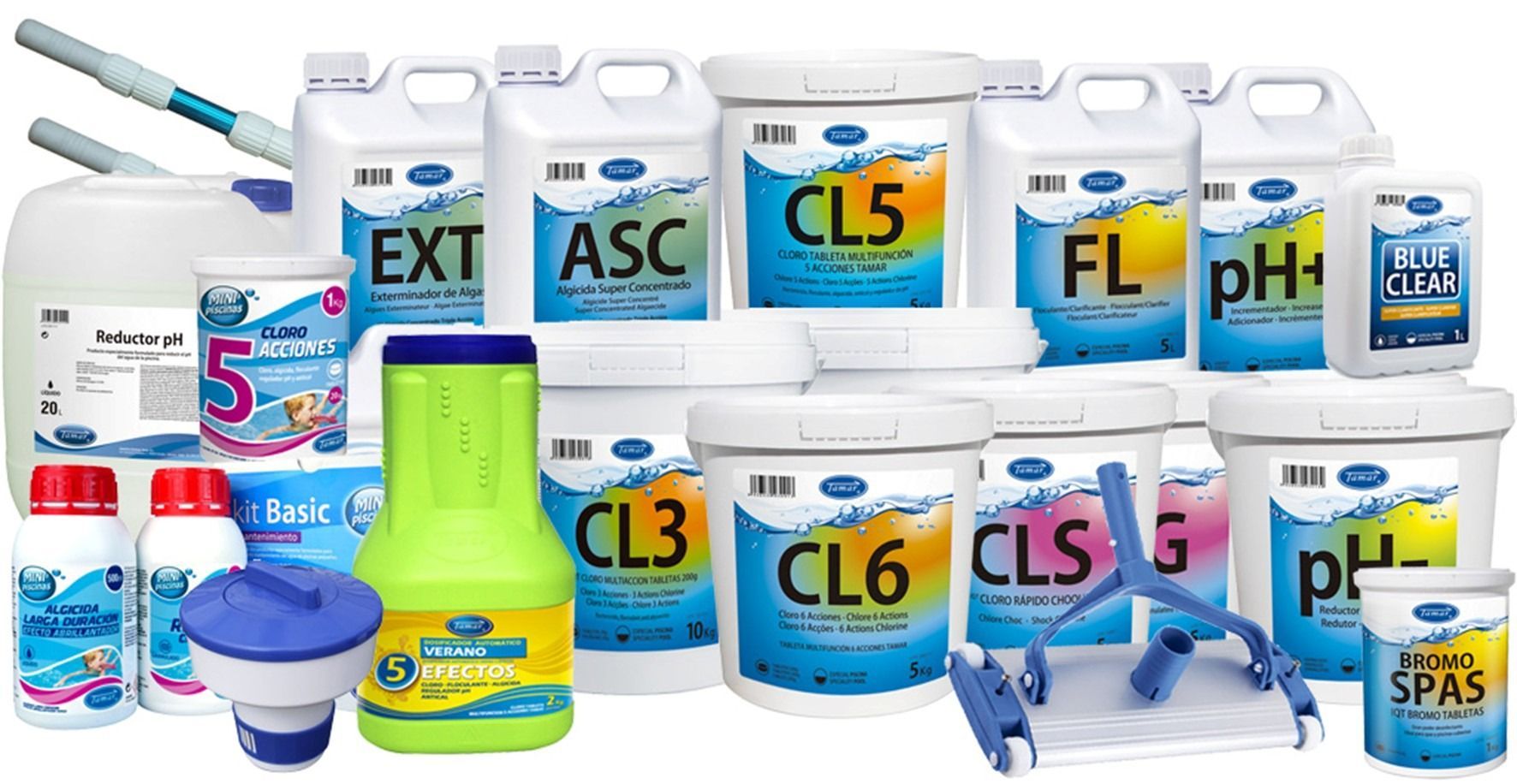 Hay muchos tipos diferentes de productos químicos para piscinas.