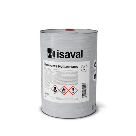 Una lata de disolvente de poliuretano isaval sobre un fondo blanco.