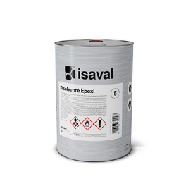 Una lata de disolvente epoxi isaval sobre un fondo blanco.