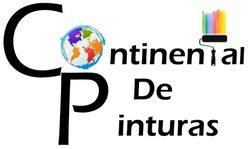 Un logotipo para Continental de Pinturas con un globo terráqueo y un rodillo de pintura.