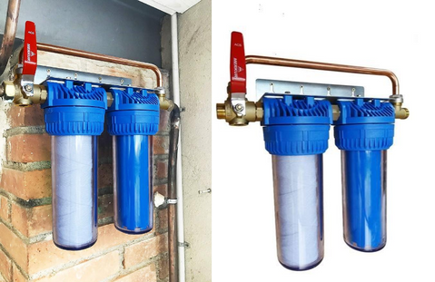 Filtre anti-calcaire installé sur un réseau de plomberie particulier