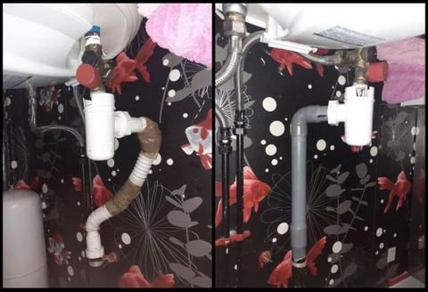 Avant/Après de la modification de l'évacuation d'eau d'un ballon d'eau chaude