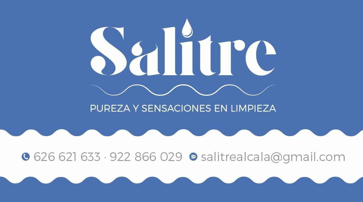 A blue and white logo for salitre pureza y sensaciones en limpieza