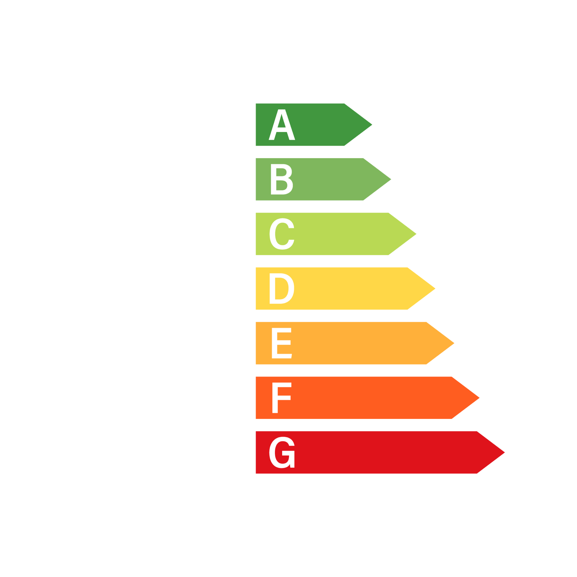 Symbole économies d'énergie avec maison et les 7 flèches de couleurs notées de A à G